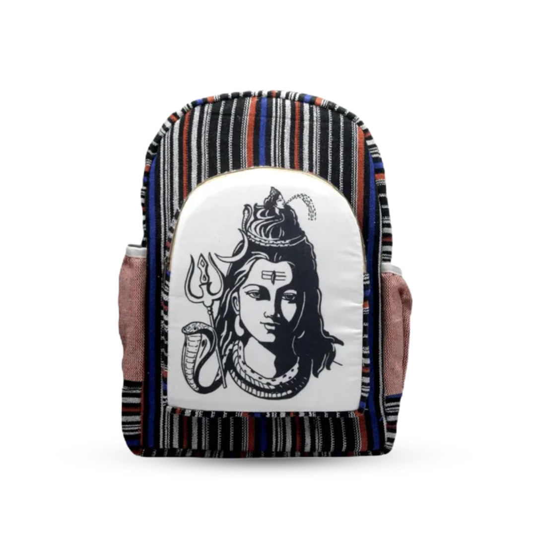 Handcrafted Hemp Backpack with Lord Shiva Print
